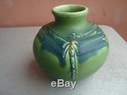 Rookwood Arts & Crafts Carved Matte Green 5.5 Blue Dragonflies Vase 1904 Toohey