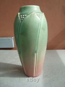 Rookwood Hand Incised 8.75 Matte Green & Rose Arts & Crafts Vase 1914