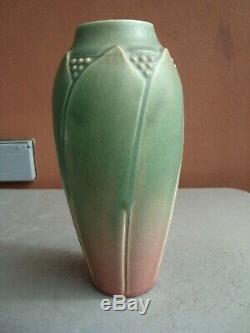 Rookwood Hand Incised 8.75 Matte Green & Rose Arts & Crafts Vase 1914