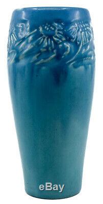 Rookwood Pottery 1921 Matte Blue Sunflower Vase #2217 Antique Arts And Crafts
