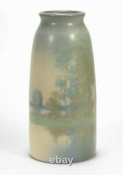 Rookwood Pottery 6 5/8 ED lake scenic matte vellum blue green arts & crafts