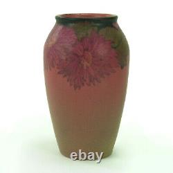 Rookwood Pottery 8 Lincoln wax matte green leaves red asters vase arts & crafts