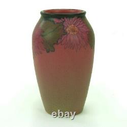 Rookwood Pottery 8 Lincoln wax matte green leaves red asters vase arts & crafts