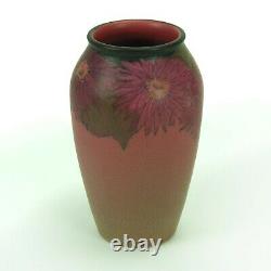 Rookwood Pottery 8 Lincoln wax matte green leaves red asters vase arts & crafts
