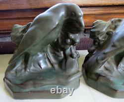 Rookwood Pottery Arts & Crafts Matte Green Rook Bookends 5924