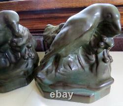 Rookwood Pottery Arts & Crafts Matte Green Rook Bookends 5924