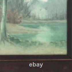 Rookwood Pottery Carl Schmidt plaque lake matte vellum blue green arts & crafts