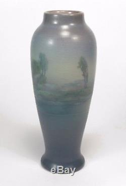 Rookwood Pottery Ed Diers 1910 scenic matte vellum blue green gray arts & crafts