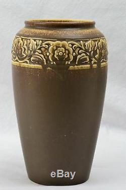 Rookwood Pottery Vase, Arts and Crafts Chocolate Floral Rim Vase #2484, 1924