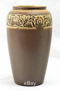 Rookwood Pottery Vase, Arts and Crafts Chocolate Floral Rim Vase #2484, 1924