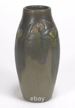 Rookwood Pottery carved matte brown green peacock feather Arts & Crafts CST 1914