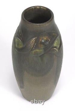 Rookwood Pottery carved matte brown green peacock feather Arts & Crafts CST 1914