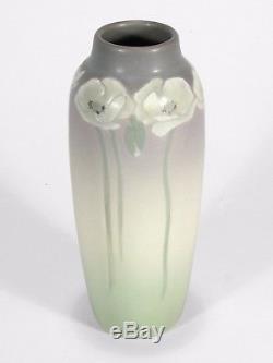 Rookwood Pottery matte floral vellum white poppies green 1910 LE arts & crafts