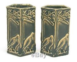 Rookwood Pottery production 2 rook vases original box arts & crafts tan blue mib