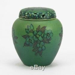 Rookwood Pottery wax matte green blue floral potpourri cov'd jar Arts & Crafts