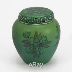 Rookwood Pottery wax matte green blue floral potpourri cov'd jar Arts & Crafts