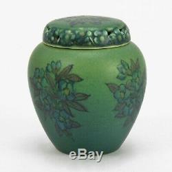 Rookwood Pottery wax matte green blue floral potpourri cov'd jar Arts & Crafts