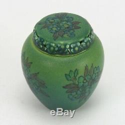 Rookwood Pottery wax matte green blue floral potpourri cov'd jar Arts & Crafts