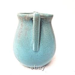 Rookwood Style Arts Crafts Art Pottery Vase Speckled Blue Buttress Handles USA