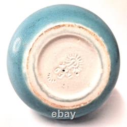 Rookwood Style Arts Crafts Art Pottery Vase Speckled Blue Buttress Handles USA