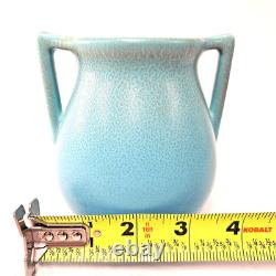 Rookwood Style Arts Crafts Art Pottery Vase Speckled Blue Buttress Handles USA