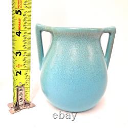 Rookwood Style Arts Crafts Art Pottery Vase Speckled Blue Buttress Handles USA