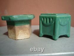 Roseville Arts & Crafts 4 Matte Green Hexagonal Planter & Liner