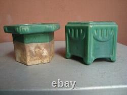 Roseville Arts & Crafts 4 Matte Green Hexagonal Planter & Liner