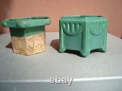 Roseville Arts & Crafts 4 Matte Green Hexagonal Planter & Liner