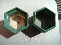 Roseville Arts & Crafts 4 Matte Green Hexagonal Planter & Liner