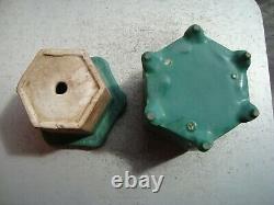 Roseville Arts & Crafts 4 Matte Green Hexagonal Planter & Liner