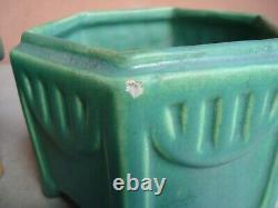 Roseville Arts & Crafts 4 Matte Green Hexagonal Planter & Liner