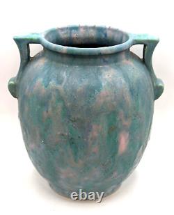 Roseville Carnelian Blue-Green-Pink Arts & Crafts Pottery Curdled Glaze Vase Rea