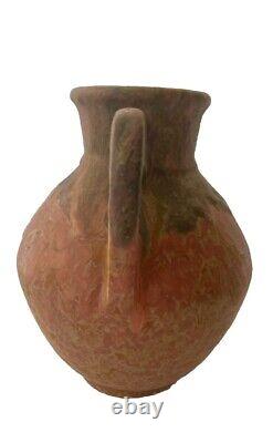 Roseville Carnelian II Mottled Pink Green Grey Drip Matte Glaze Vase 7 Tall