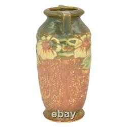 Roseville Dahlrose 1928 Vintage Arts And Crafts Pottery Brown Ceramic Vase 363-6