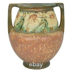 Roseville Dahlrose 1928 Vintage Arts And Crafts Pottery Brown Ceramic Vase 367-8
