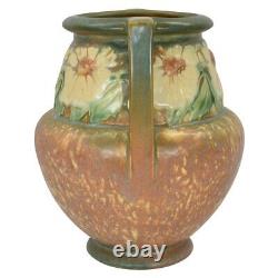 Roseville Dahlrose 1928 Vintage Arts And Crafts Pottery Brown Ceramic Vase 367-8