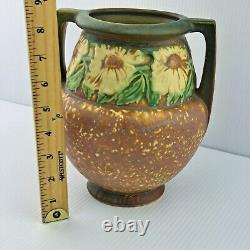 Roseville Dahlrose Vase Vintage Arts & Crafts Pottery 1928 Brown Flowers 367-8