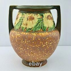 Roseville Dahlrose Vase Vintage Arts & Crafts Pottery 1928 Brown Flowers 367-8