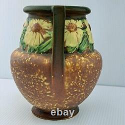 Roseville Dahlrose Vase Vintage Arts & Crafts Pottery 1928 Brown Flowers 367-8