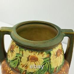 Roseville Dahlrose Vase Vintage Arts & Crafts Pottery 1928 Brown Flowers 367-8