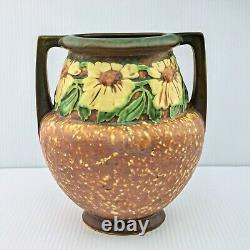 Roseville Dahlrose Vase Vintage Arts & Crafts Pottery 1928 Brown Flowers 367-8