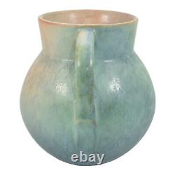 Roseville Earlam 1930 Arts And Crafts Pottery Green Tan Handled Vase 517-5