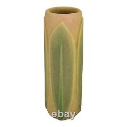 Roseville Early Velmoss 1916 Arts And Crafts Pottery Cylindrical Leaf Vase 132-8
