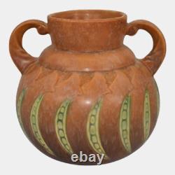 Roseville Falline Brown 1933 Vintage Arts And Crafts Ceramic Handled Vase 644-6