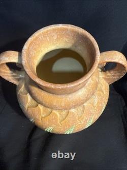 Roseville Falline Brown 1933 Vintage Arts And Crafts Ceramic Handled Vase 644-6