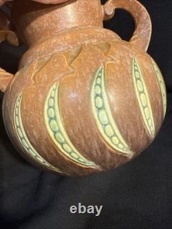 Roseville Falline Brown 1933 Vintage Arts And Crafts Ceramic Handled Vase 644-6