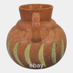 Roseville Falline Brown 1933 Vintage Arts And Crafts Ceramic Handled Vase 644-6