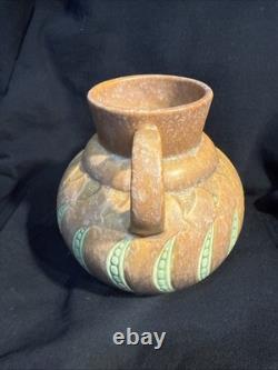 Roseville Falline Brown 1933 Vintage Arts And Crafts Ceramic Handled Vase 644-6