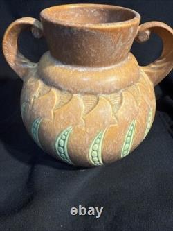 Roseville Falline Brown 1933 Vintage Arts And Crafts Ceramic Handled Vase 644-6